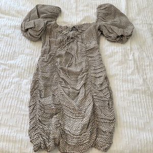 Zara black/white polka-dotted ruched bodycon dress